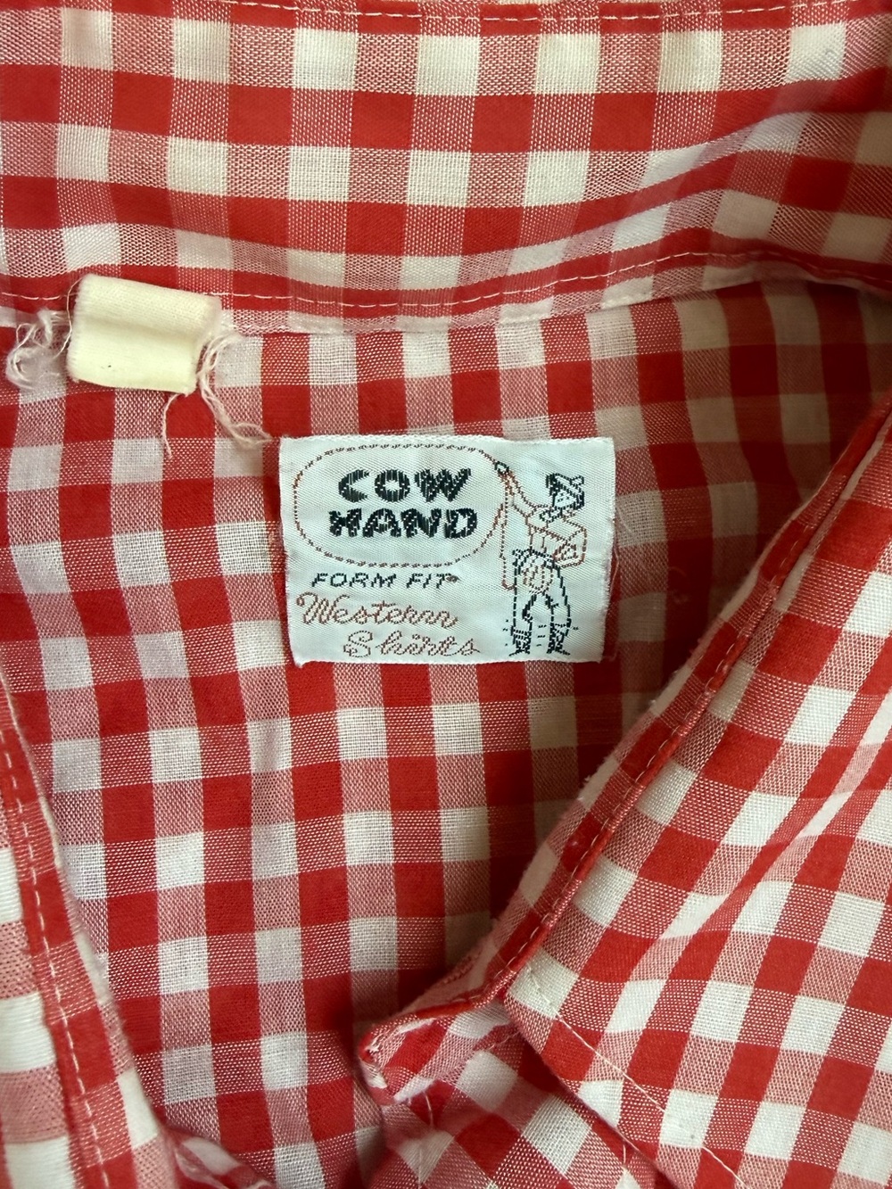 Vintage Cow Hand Red White Gingham Pearl Snap Western Shirt Mens M Cotton Cowboy - Picture 2 of 6